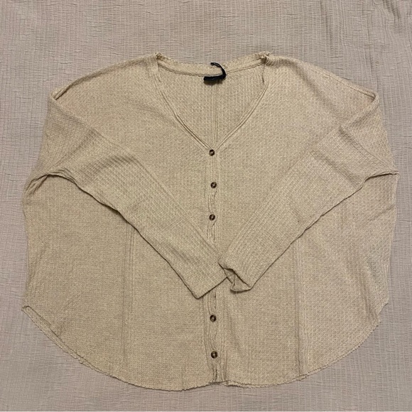 Urban Outfitters Out From Under Grey Jojo Waffle Knit Thermal Tie Front - tan - Picture 2 of 3